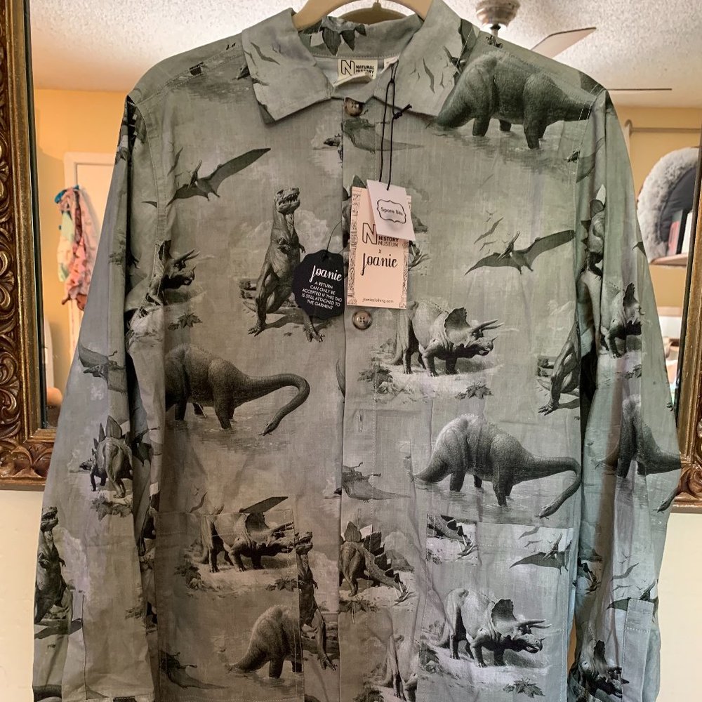 Joanie Clothing Natural History Dinosaur Print Work Jacket Organic Cotton US 8